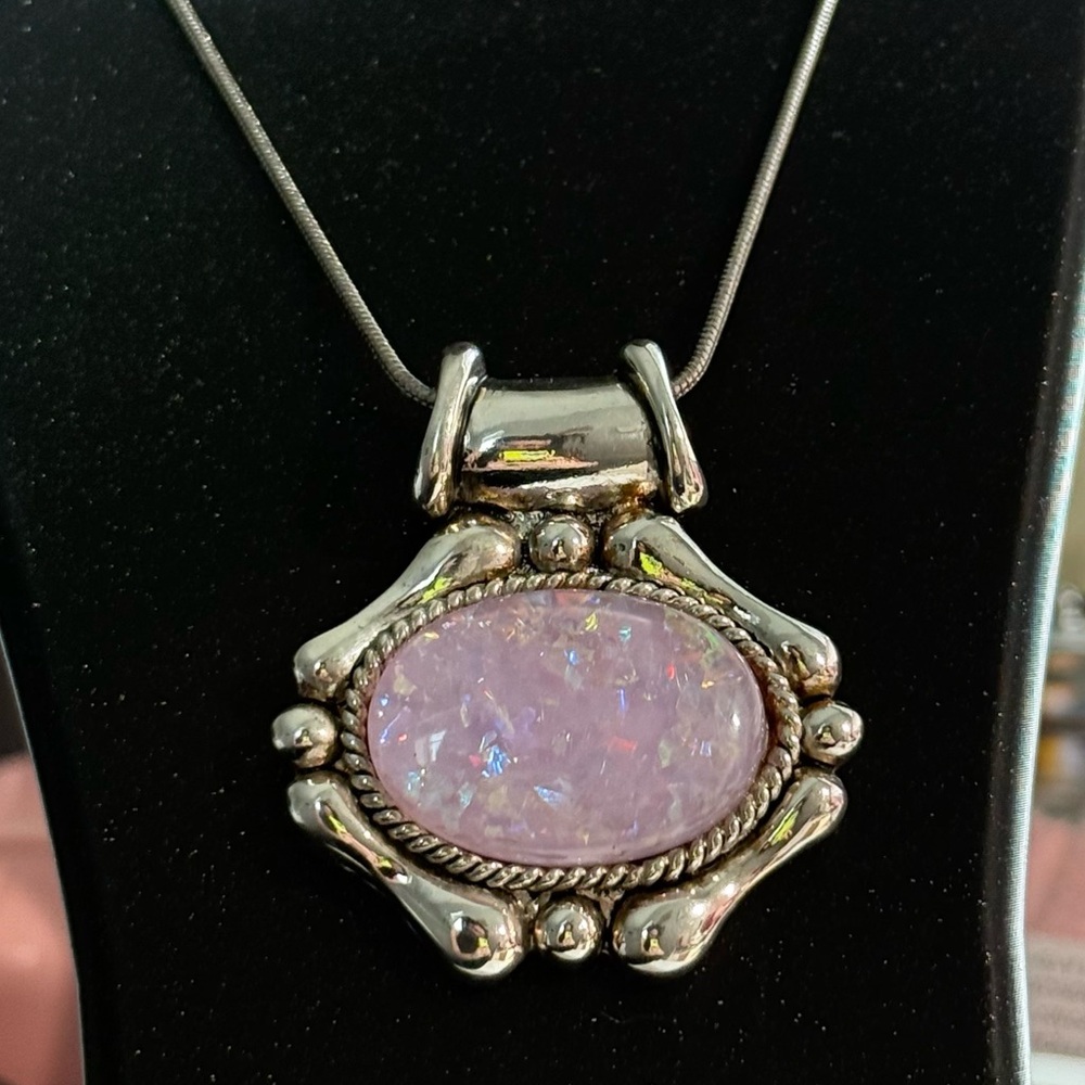 💜 Sterling Silver Necklace | Iridescent Lavender Opal-Look Stone